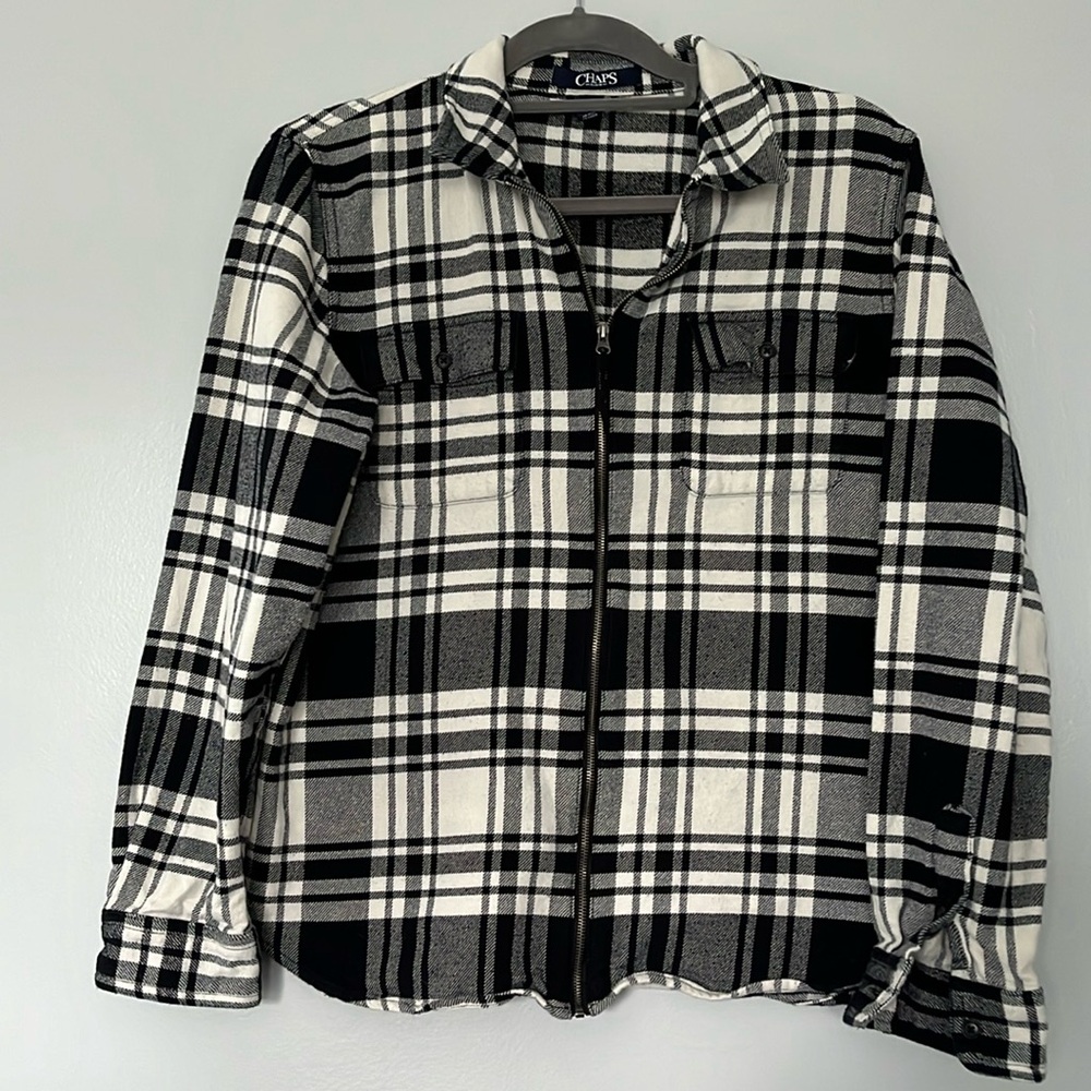 Vintage 90’s, Chaps, zip up Flannel, Women’s large, 100% Cotton